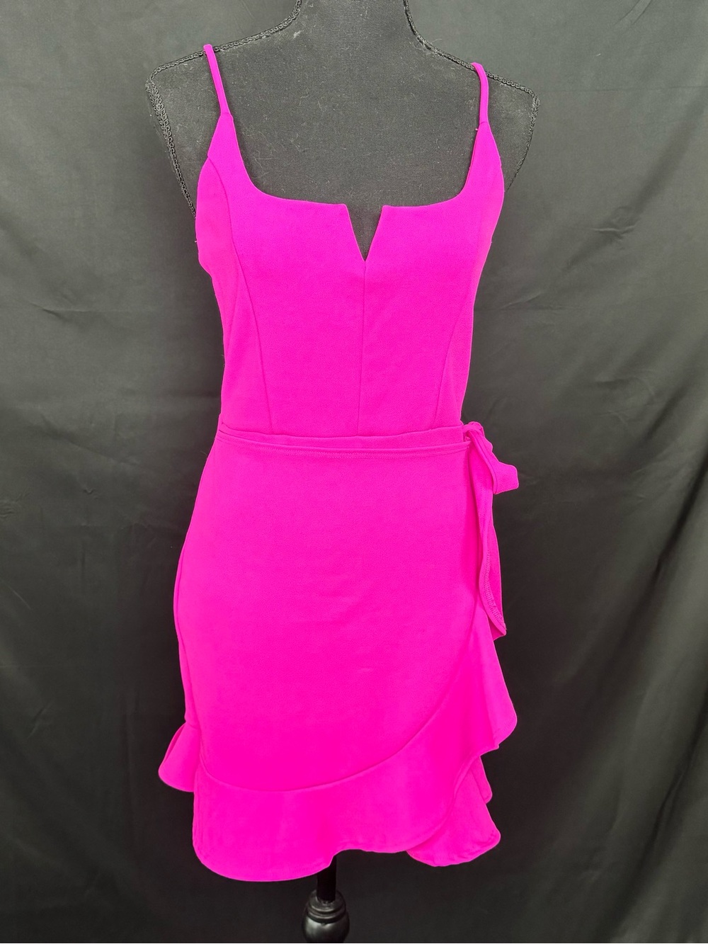 Lulu’s Barbie Pink Magenta Faux-Wrap Ruffle Hem Dress